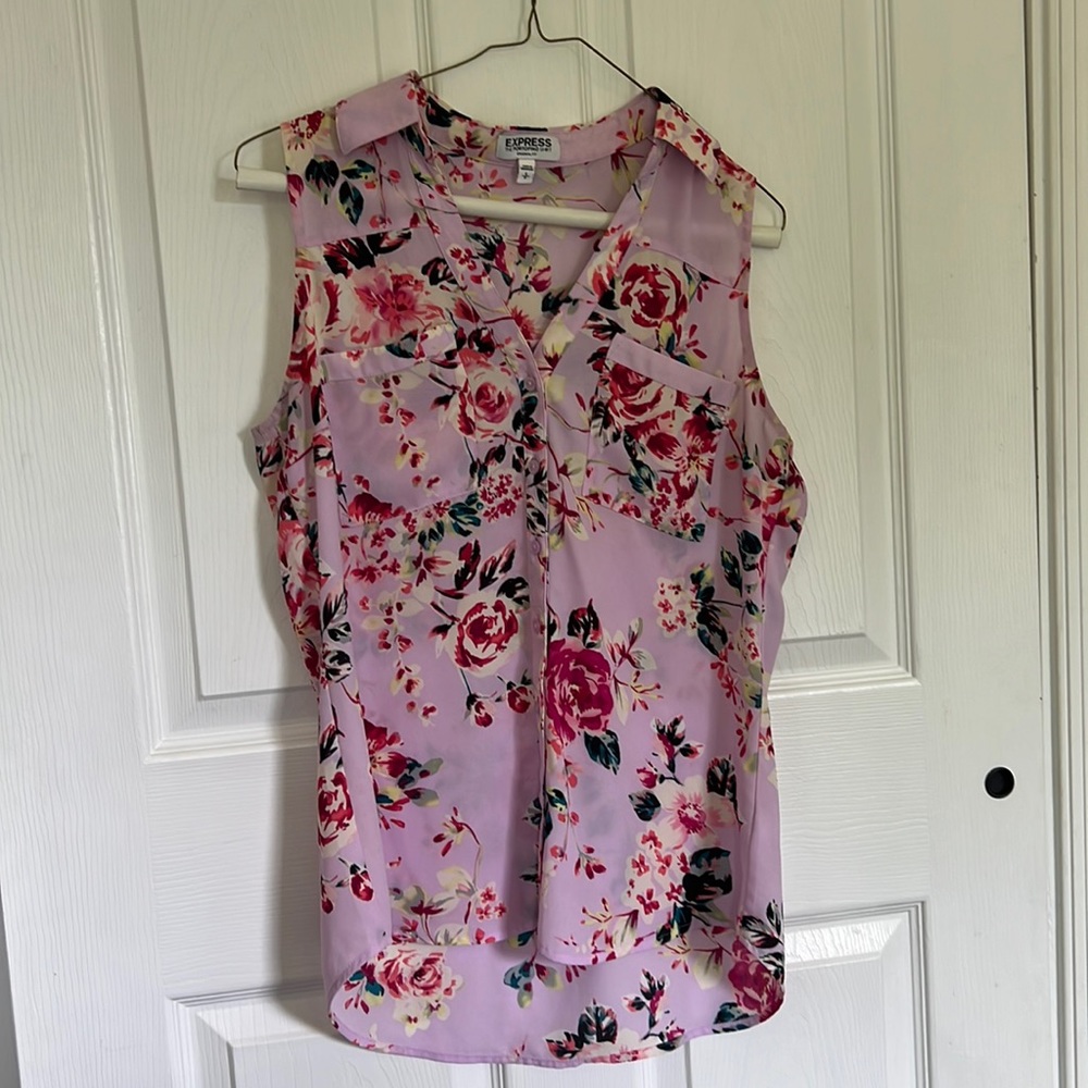Pink floral express button down tank